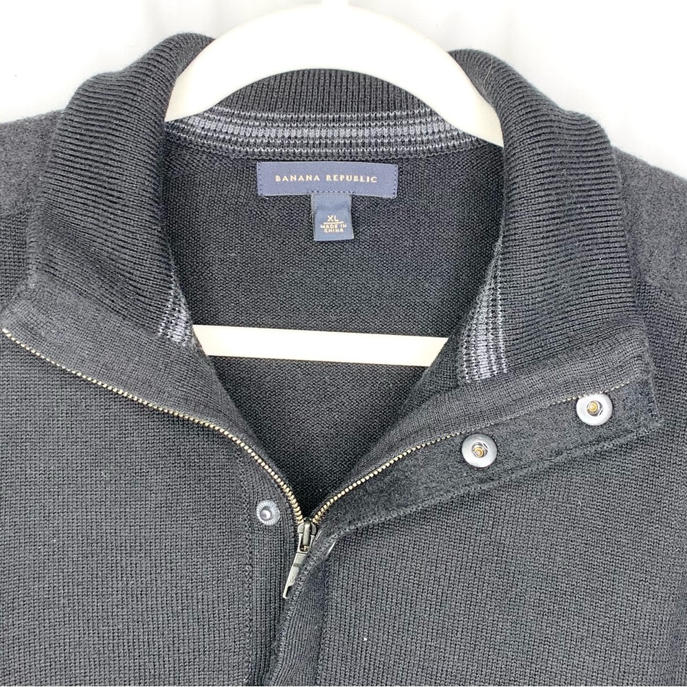 Banana Republic XL Mens Black 100% Wool Quarter Zip Sweater Excellent Condition